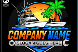 create sailing, boat, yacht, ocean, ship, marine, water and nautical logo design
