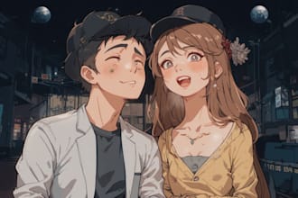 illustrate cartoon couple in disney style