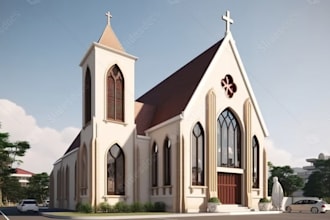 do church design elevation 3d rendering interior design