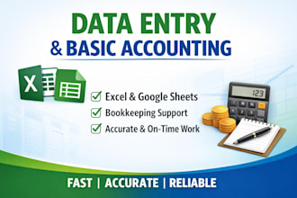 do data entry bookkeeping and basic accounting in excel and tally