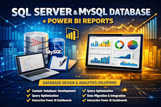 design and develop your microsoft sql server database or power bi reports, mysql