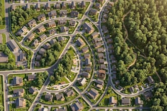 model 3d architectural master plan,site plan layout,community aerial view render