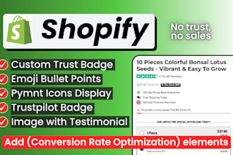 add cro trust badges, emoji bullet points, urgency to shopify product page