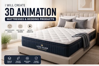 create photorealistic 3d mattress, bedding, and bed product animation