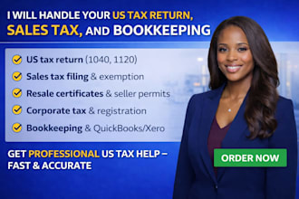 do bookkeeping, sales tax filing, tax exemptions, and business tax report