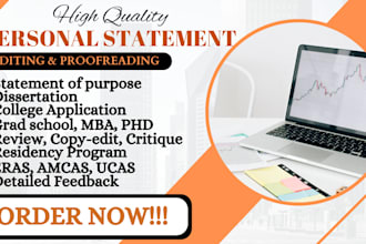 edit, craft, proofread statement of purpose and personal statement for grad sch
