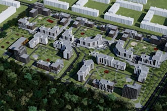 redesign residential complex,landscape aerial 3d rendering, 3d layout, site plan