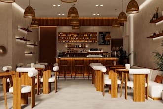 redesign restaurant interior 3d rendering,coffee shop,cafe,2d layout, floor plan