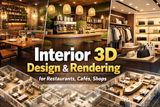 interior 3d design modeling rendering for restaurants, cafés and shops