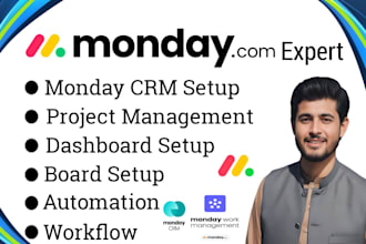 setup monday com CRM, boards, dashboards and workflow automation expert
