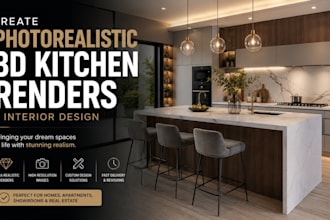 create photorealistic 3d kitchen renders and interior design