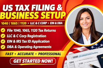 file US taxes 1040, 1065, 1120 for llc  c corp  ein dba