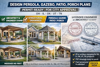 design pergola, gazebo, patio, porch plans and provide city permit drawing stamp
