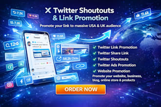 do twitter shoutouts, promote tweet share link to 80m USA uk fb ig audience
