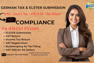 handle german tax filing, elster submission, vat return, income tax and vat oss