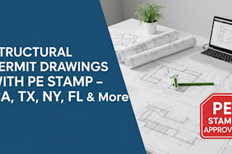structural permit drawings with pe stamp for ca, tx, ny, fl, MD, nv, co ,wa