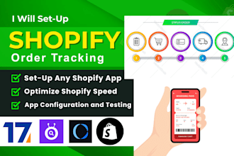 set up shopify order tracking, tracking page, app setup, and speed optimization