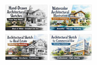 draw a detailed architectural style sketch from your photo with watercolor