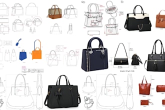 create premium tech pack design for handbag wallet tote bag and duffle bag