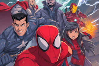 create  fantasy superhero action comic story illustrations