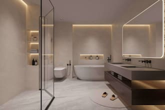 design realistic 3d residential interior for bedroom dining and kitchen