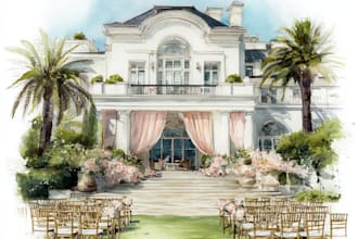draw a watercolor wedding venue date invitation
