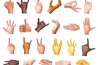 make unique 2d 3d flat hand sign designs for emojis, stickers, social