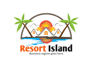 design palm tree and wave logo for travel, resort, or beach business