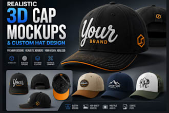 create realistic 3d cap mockups and custom hat designs