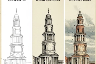 manually hand sketch architectural illustrations