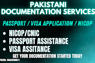 provide assistance for nicop, passport and pakistani visa