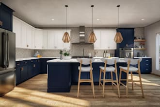 design and render 3d kitchen and dinning interior floor plan