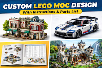 create buildable custom 3d lego moc with pdf instructions, bricklink parts list