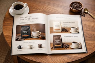 design coffee presentation, magazine layout, book and product catalog design