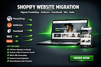 migrate prestashop umbraco fourthwall wix duda to shopify website migration