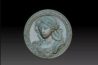 sculpt 3d bas relief pendant, coin, ring, medallion, cnc design for 3d printing