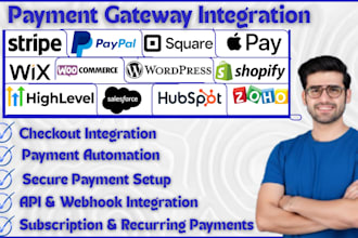integrate stripe paypal, square payment gateway hubspot zoho gohighlevel website