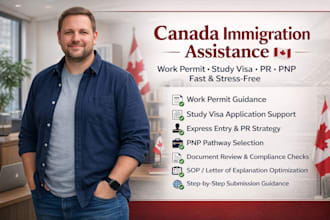 assist with canada work permit, provincial programs pnp, study visa, and PR