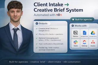 turn client intake into a creative brief and messaging pack using n8n