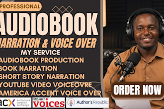 do audiobook production male voiceover, book narrator, author republic, acx pass