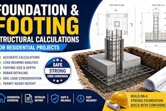 provide foundation and footing structural calculations for residential buildings