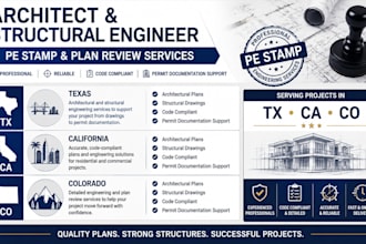 provide licensed architect and structural engineer pe stamp in tx, ca, co