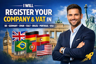 register your company and vat in UK germany spain italy brazil, portugal, USA