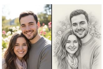 draw a romantic couple pencil portrait for anniversary gift