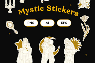draw mystical aesthetic line art stickers and illustrations