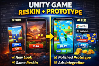 unity game reskin, build prototype and integrate ads sdk