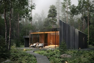 render 3d realistic tiny house exterior,cottage,cabin, small house,2d floor plan