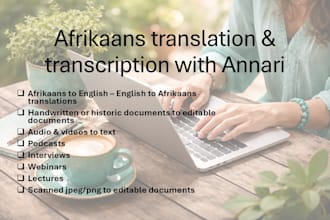translate any doc, audio or video from afrikaans to english and do transcription