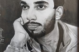 draw a realistic pencil portrait and charcoal sketch of people