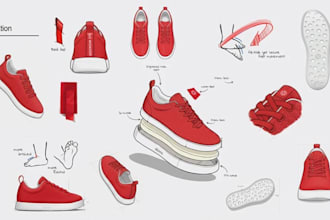 do custom 3d sneakers tech pack and footwear modeling design for manufacturing